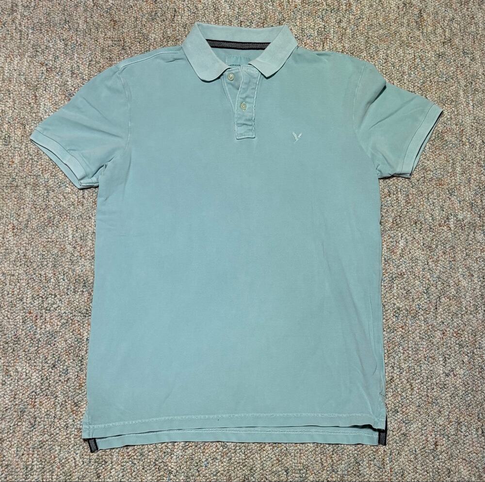 Mens Size Small American Eagle Super Soft Collared Polo Shirt Light Blue